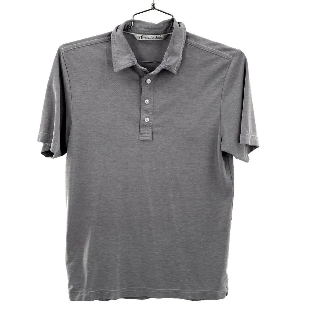 Travis Mathew Polo Shirt Mens Small Gray Pima Cotton Soft‎ Button Casual Golf